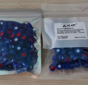 Nắp Vặn Xanh Cho Chai Thủy Tinh 2ml Đệm Silicone/PTFE red Có Xẻ Rãnh I,Code: 9-SP3006-2A,(100 Cái/Gói)
